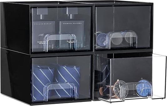 Black Small Stackable Storage Drawers, Cologne Organizer for Men