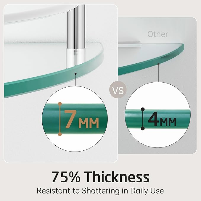 KES Glass Corner Shelf with Hooks 18/8 Stainless Steel, Tempered Glass Bathroom Corner Shelf with Rail, Shower Glass Shelf 2 Pack Wall Mounted, Polished Finish, BGS2101A-P2