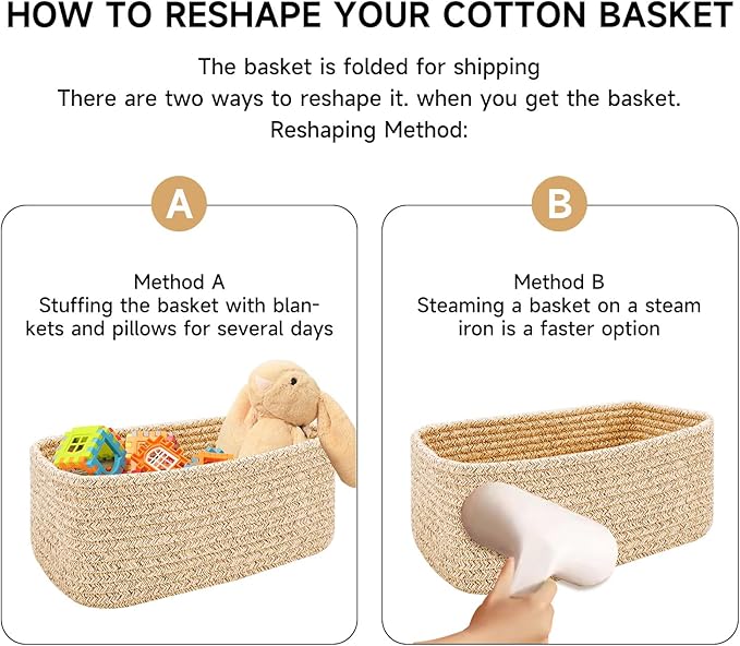 MiniArk Small Storage Baskets for Organizing | Closet Organizer Bins | Shelf Toy Basket | Woven Rope Baskets | Cube Decorative Box | Shallow Basket | 11.5x7.5x4.7” | 4 Packs Rainbow