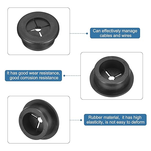 uxcell 2 Pcs Cable Cord Grommet, 1 Inch (25mm) Desk Grommet Flexible Rubber Grommets Wire Hole Cover Pass Through for Office Computer Desk Wire Organizer, Black