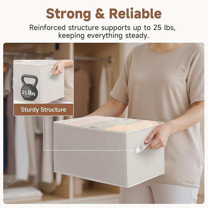 Foldable Shelf Organizer Bins, Closet Storage Baskets for Clothes, Large