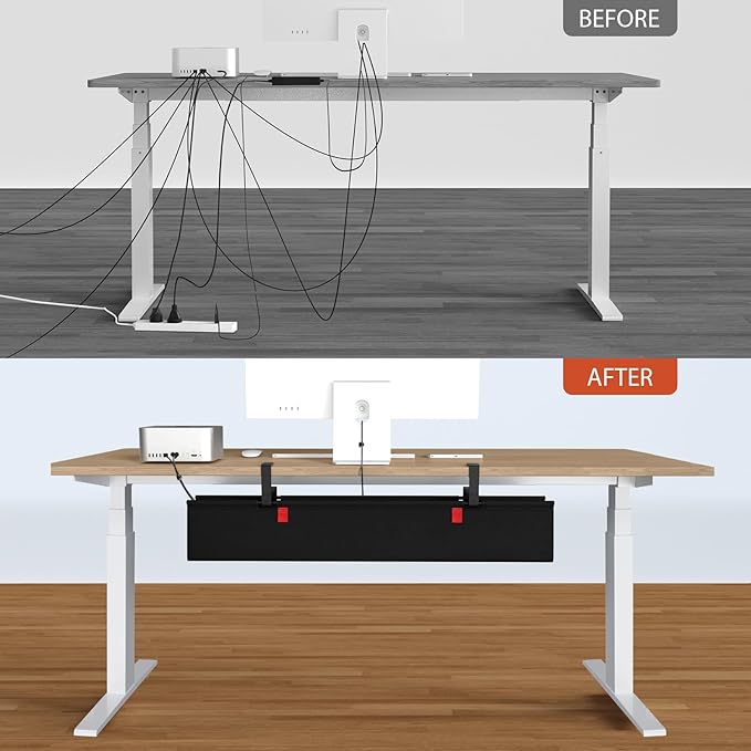 Univivi No Drill Under Desk Cable Management Tray, 36" Cord Organizer for Table, Clamp/Screw Mount Desk Cable Management, Premium Fabric Cable Management Tray for Office, Home