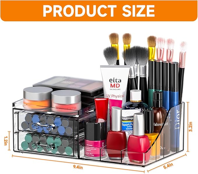 Acrylic Small Makeup Organizer with Drawers, Clear Skincare Organizer for Vanity