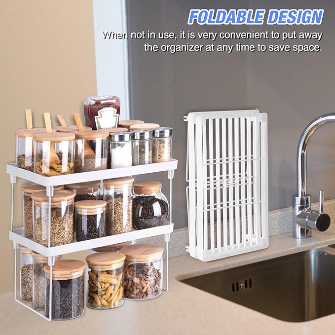 4-Pack Stackable Plastic Kitchen Storage Shelf Foldable Rack