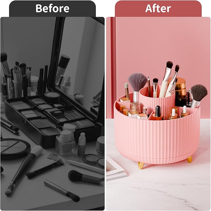 Fanado 360° Rotate Makeup Brush Holder Organizer, Pink