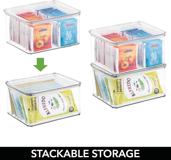 iDesign Plastic Stackable Hinged-Lid Pantry or Kitchen Storage Box - Set of 3 - Clear