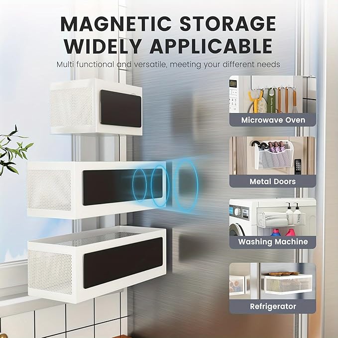 1 Pcs Magnetic Shelf For Fridge Shelves For Whiteboard Classroom Basket Organizer Holder Locker Storage Magnetic Bin Box Containers For Side Of Refrigerator (Black, 11''L*4.9''W*3.9''H)