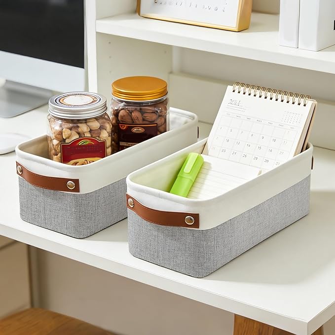 Bagnizer Small Fabric Storage Baskets, 15x6x5 inch Narrow Storage Bins 4-Pack Long Storage Basket for Organizing with Handles, Decorative Basket for Closets, Shelves, Toilet Paper, Grey