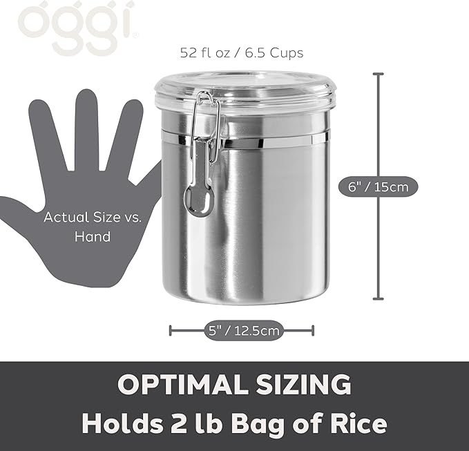 Stainless Steel Kitchen Canister 47oz, Airtight Clamp Lid, Clear See-Thru Top
