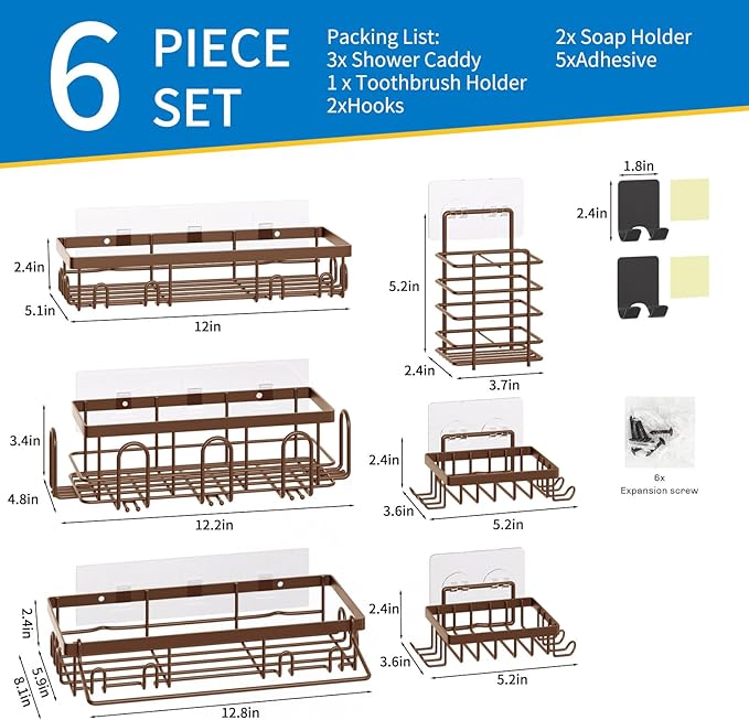 Shower Caddy 9 Pack, Brown 9 Pack