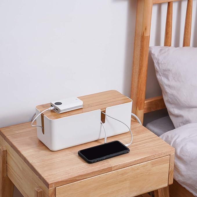 Changsuo Small Cable Management Box with Bamboo Lid for Extension Cord Power