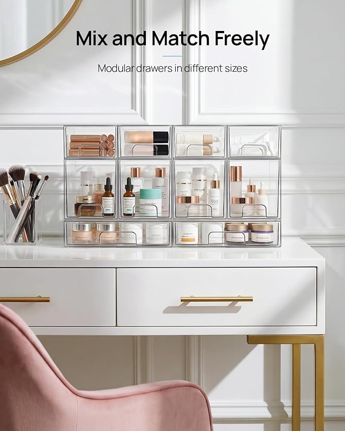 Vtopmart 10 Pack Small Clear Stackable Storage Drawers, Acrylic Bathroom Makeup Organizer, Plastic Storage Bins For Vanity, Undersink, Kitchen Cabinets, Pantry, Home Organization