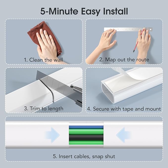 Cord Covers for 4-7 Wires on Wall, 62.8in Cord Hider Cable Hider