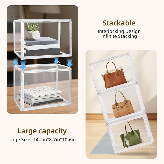 Clear Acrylic Display Case, Stackable Storage Box with Magnetic Lid