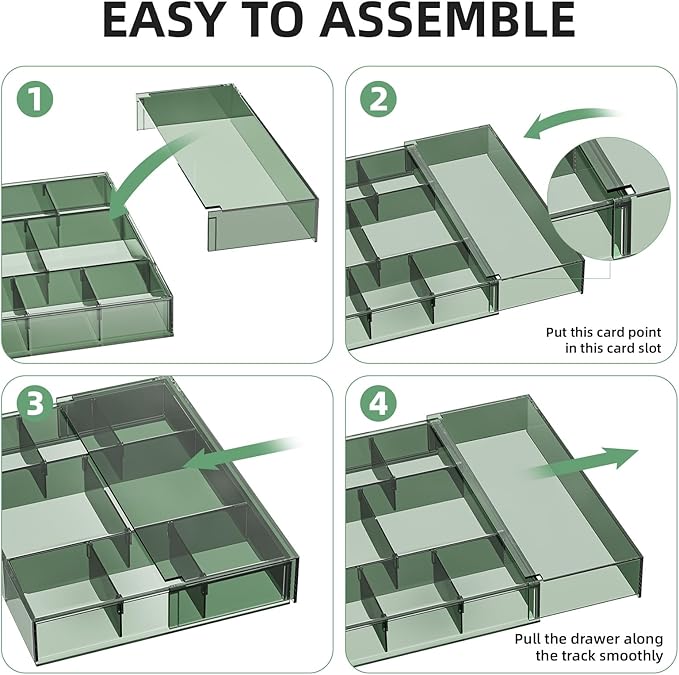Expandable Desk Drawer Organizer, Clear Green