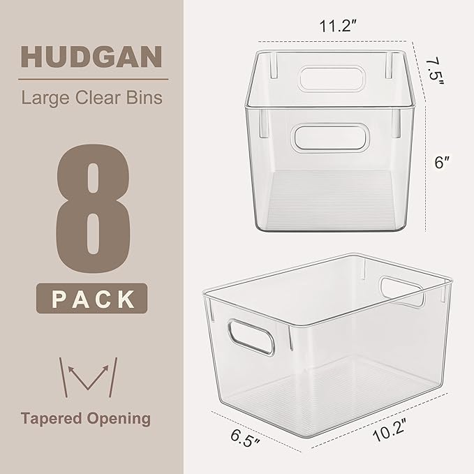 Set of 8 Clear Plastic Storage Bins, Office
