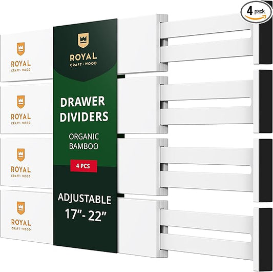 Bamboo Drawer Dividers Organizers, Adjustable Drawer Separator Splitters, White