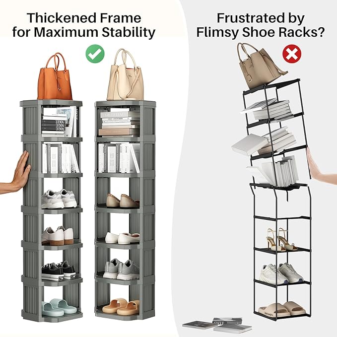 8-Tier Vertical Plastic Shoe Rack, Gray
