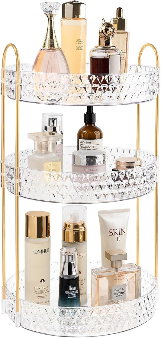 Rotating Makeup Organizer for Vanity, 3 Tier Perfume Skincare Storage for Women