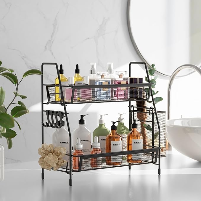 2-Tier Bathroom Organizer Countertop, Small Black