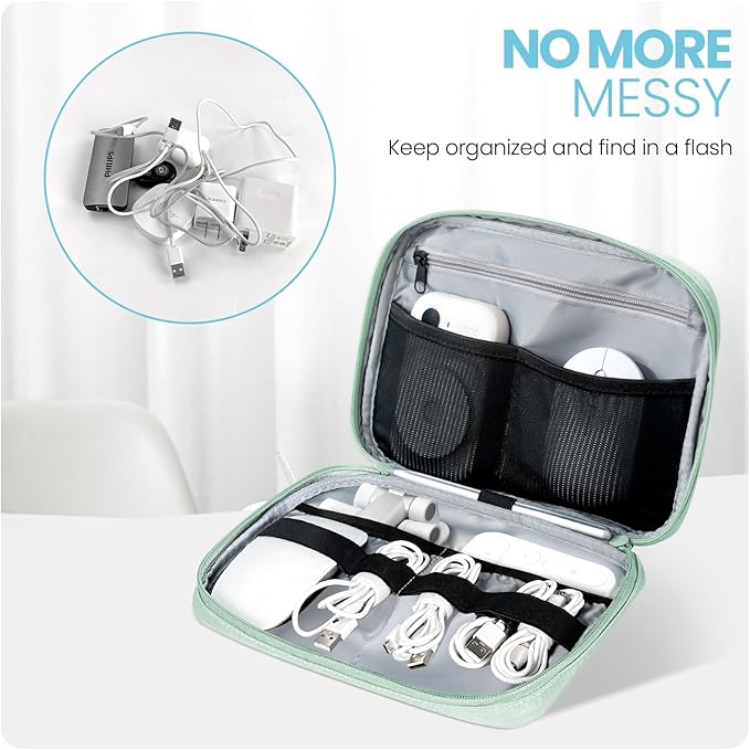 Lcsmaokin Electronics Organizer Bag, Portable Cable Organizer Case Travel Electronic Accessories Storage Case - Travel storage bag for Cables, Chargers, Phone, SD Cards - Green