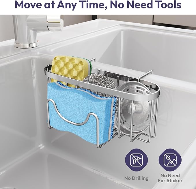 Sponge Holder for Kitchen Sink, Silver L