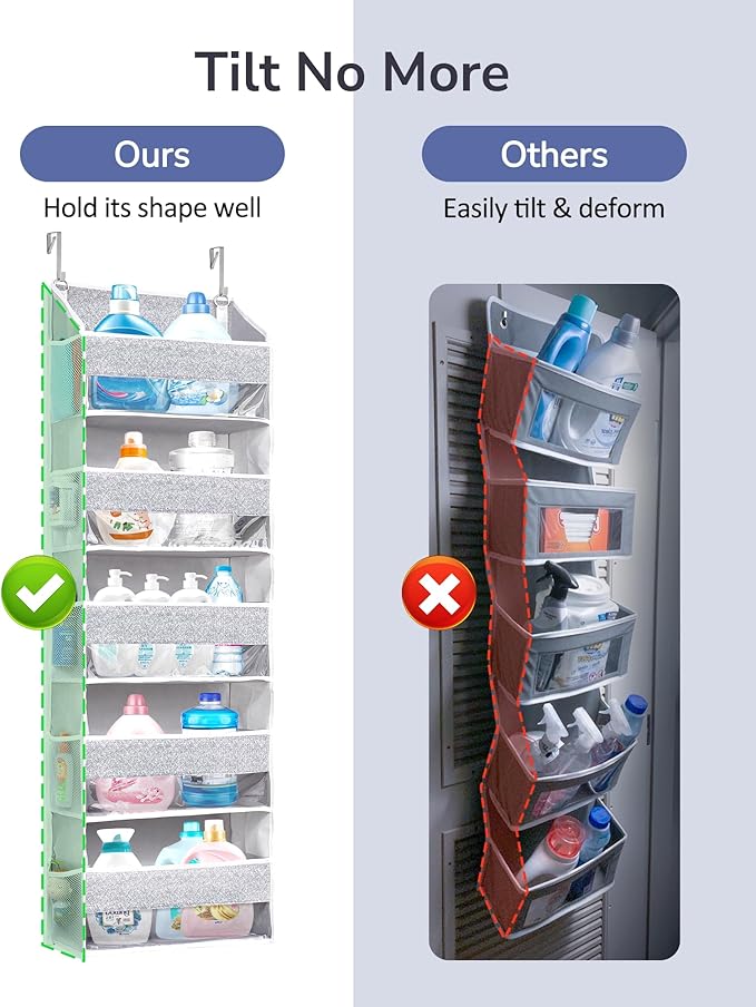 1 Pack Over Door Organizer with 5 Large Pockets 10 Mesh Side Pockets, Light Gray