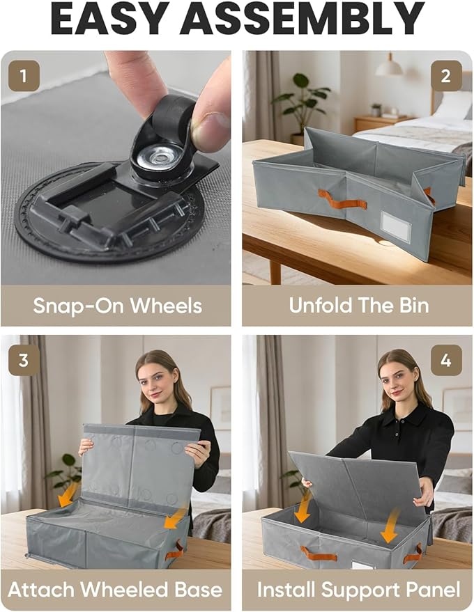 2-Pack Under Bed Storage Bins with Wheels, 4 Vacuum Bags, Gray