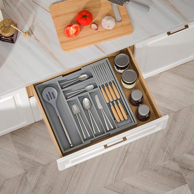 Bamboo-Silverware-Drawer-Organizer-Kitchen, Grey