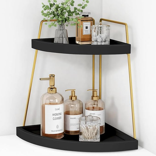 Black and Gold Corner Bathroom Counter Organizer