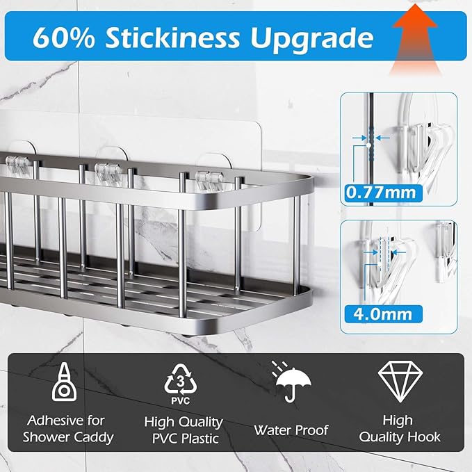 6 Pack Shower Caddy Adhesive Replacement, Shower Adhesive Strips, Strong Adhesive Hooks, Waterproof Sticker, No Drilling, for Bathroom Shelf and Kitchen Racks