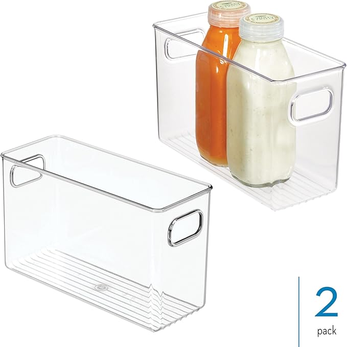 iDesign Slim Clear Plastic Storage Bin, Tall Narrow Organizer for Kitchen, Fridge, or Pantry, 2-Pack