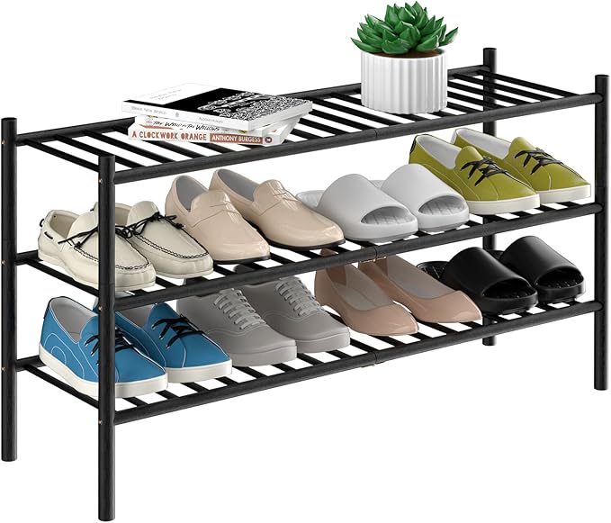 CRAFT 3-Tier Bamboo Long Shoe Rack, Black