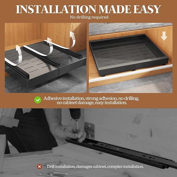 Seinloes 6 Pack Expandable Pull Out Cabinet Organizer 21"Deep With Raising Pad for Framed Cabinets,Upgrade 3 Slide Rails Slide Out Drawers,No Drill Roll Out Shelves,Adjustable Width 12.1"-20.4" Black