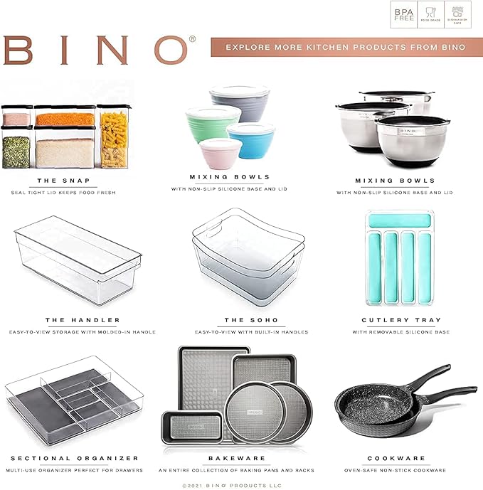 BINO l Plastic Storage Bins l THE HOLDER COLLECTION l 4-Pack, Large Multi-Use Clear Containers for Organizing with Built-in Handles l Pantry Organization & Storage l Kitchen Organizer l Storage Bins