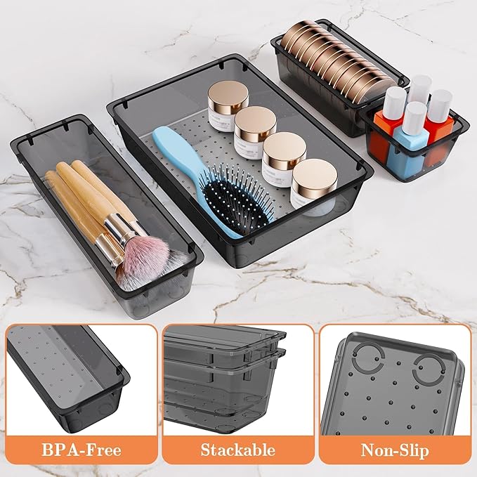 25 PCS Plastic Drawer Organizer Set, Clear Black