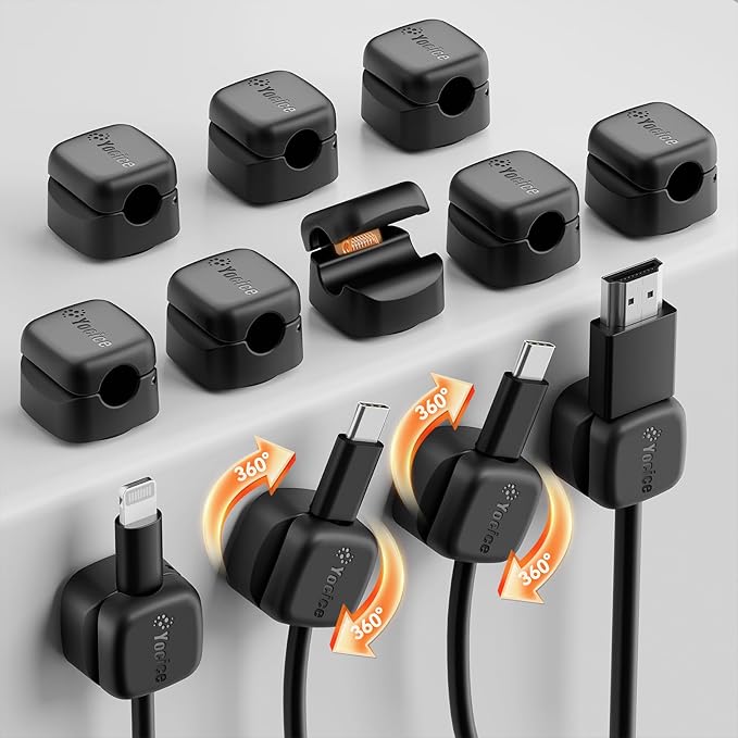 12Pack Rotatable Cord Organizer, Black