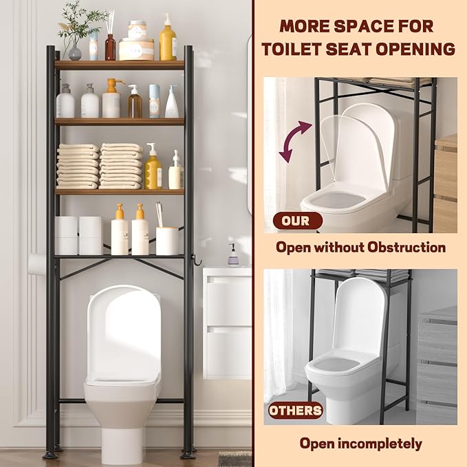 4-Tier Over Toilet Storage with Anti-Tilt Safety System, 69.3" H, Brown