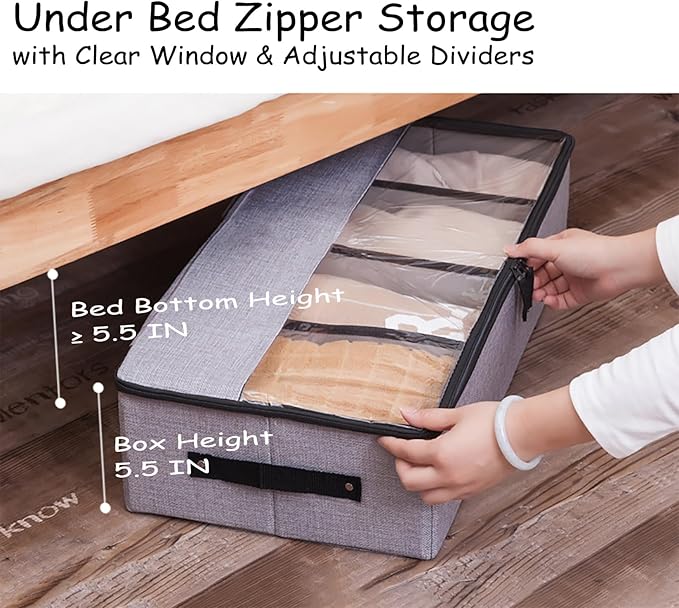 Foldable Under Bed Clothes Organizer with Lid, Gray