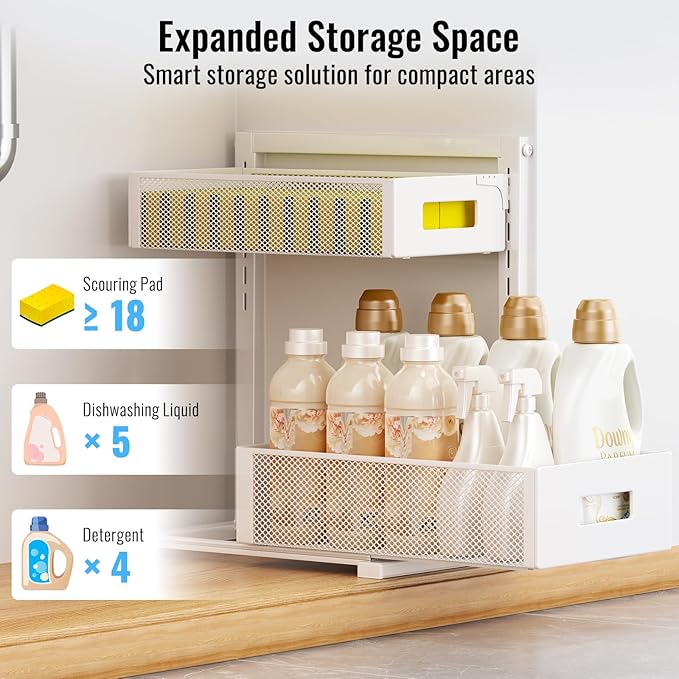 Full Metal Under Sink Organizer, Pull Out Cabinet Organizers and Storage