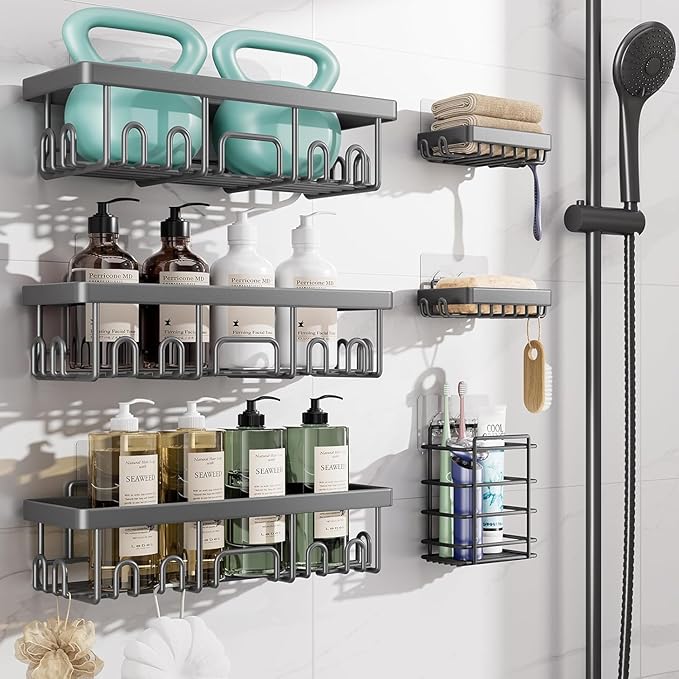 Rustproof & Waterproof Shower Caddy 6-Pack, Dark Grey