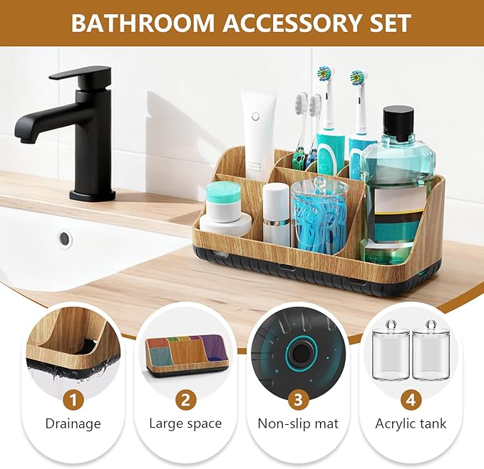 Bathroom Toothbrush Holder Set with 2 Pack Qtip Holder Dispenser
