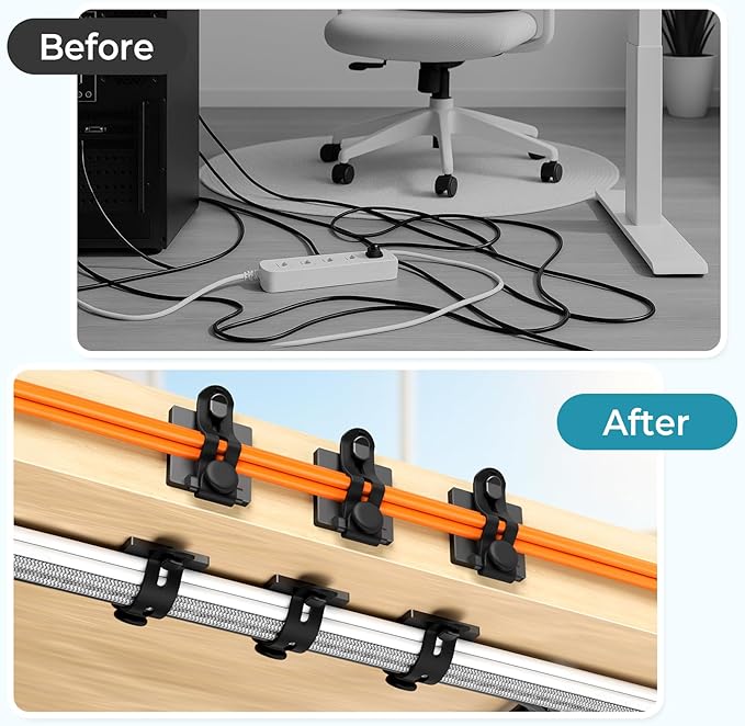 Cable Clips Management Kit, 15 Cable Holder With Silicone Cord Ties