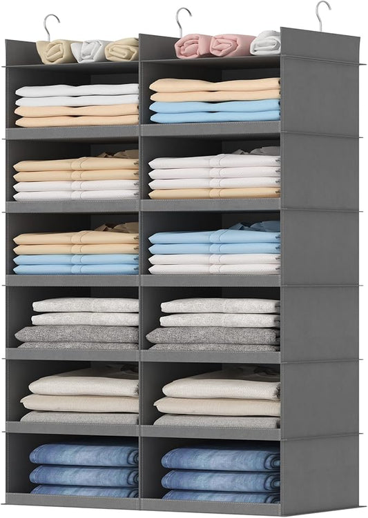 Dual-Row 6 Tier Hanging Closet Organizer and Storage
