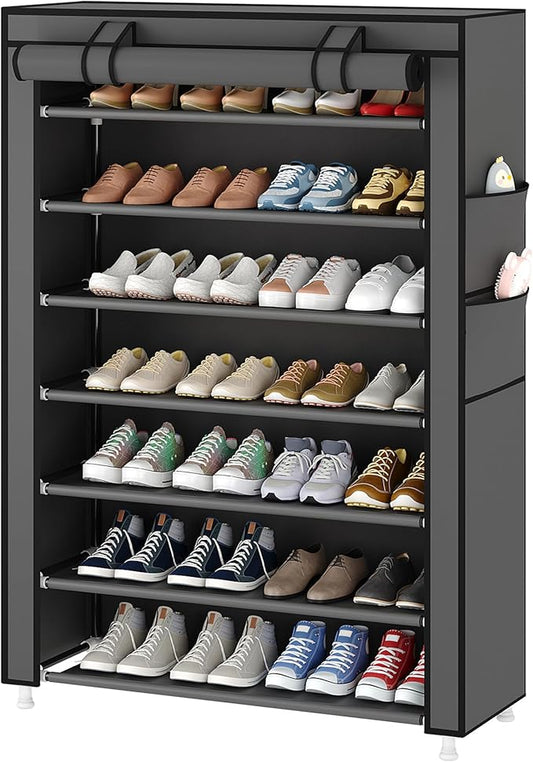 7-Tier Vertical Shoe Rack Organizer, Space Saving Shoe Storage Organizer, Grey