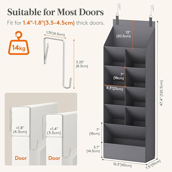 6 Tier Over the Door Shoe Organizer with 11 Large Deep Pockets, Gray