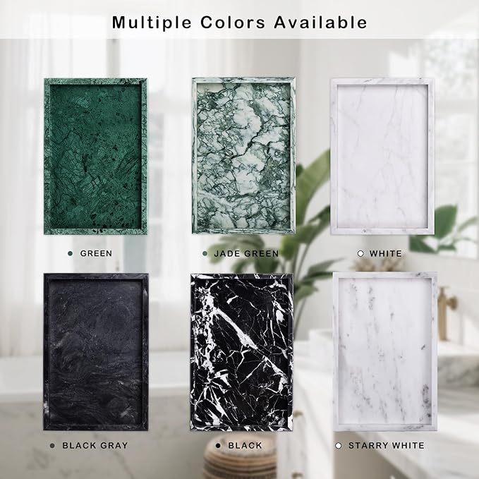 Marble Bathroom Tray for Countertop & Home Decor, Natural Decorative Marble Tray for Jewelry & Perfume Organizer, Luxury Stone Vanity Trays for Dresser, Kitchen Counter, 12" x 8", Black