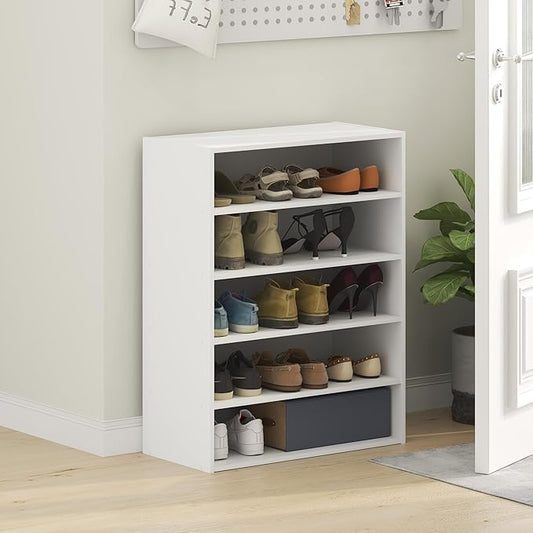 Furinno FANO Shoe Rack, 5-Tier Shoe Organizer, Stackable Shoe Storage, White