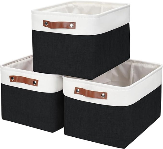 Storage Bins Large Fabric Storage Baskets for Shelves 3 Pack, Black&White