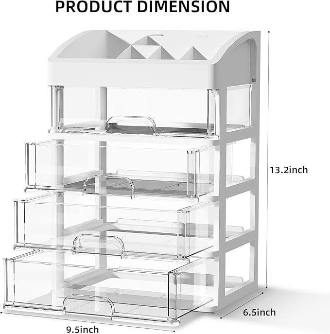 Desk Organizer with 4 Drawer Storage, Desktop Drawers Organizer for Office/School Supplies, Plastic Stationary Makeup Organizer, Desk Storage Box Organizer for Office, School, Bathroom